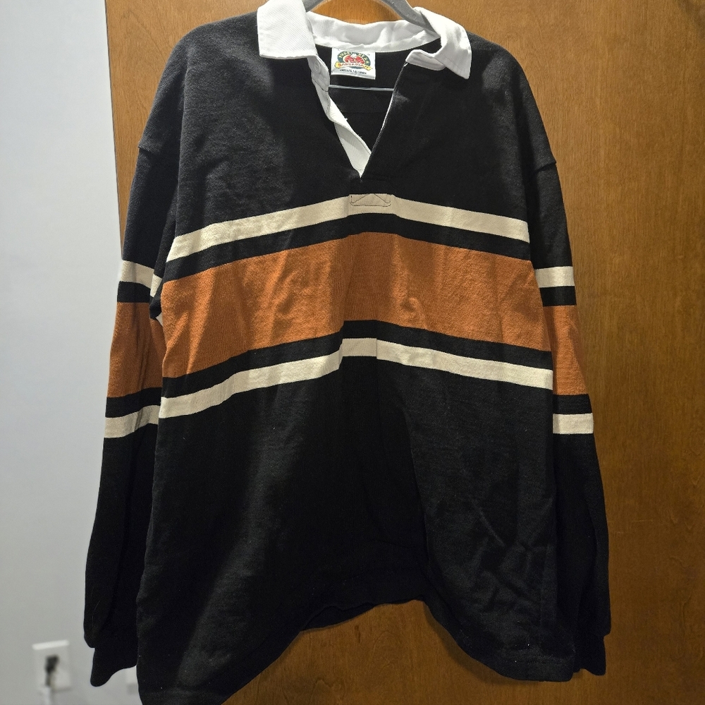 KOTN Rugby Shirt in Black/Rust Stripe